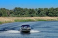 Summer landscape. Speed Ã¢â¬â¹Ã¢â¬â¹boat in Danube Delta, landmark attraction in Romania. Danube River Royalty Free Stock Photo